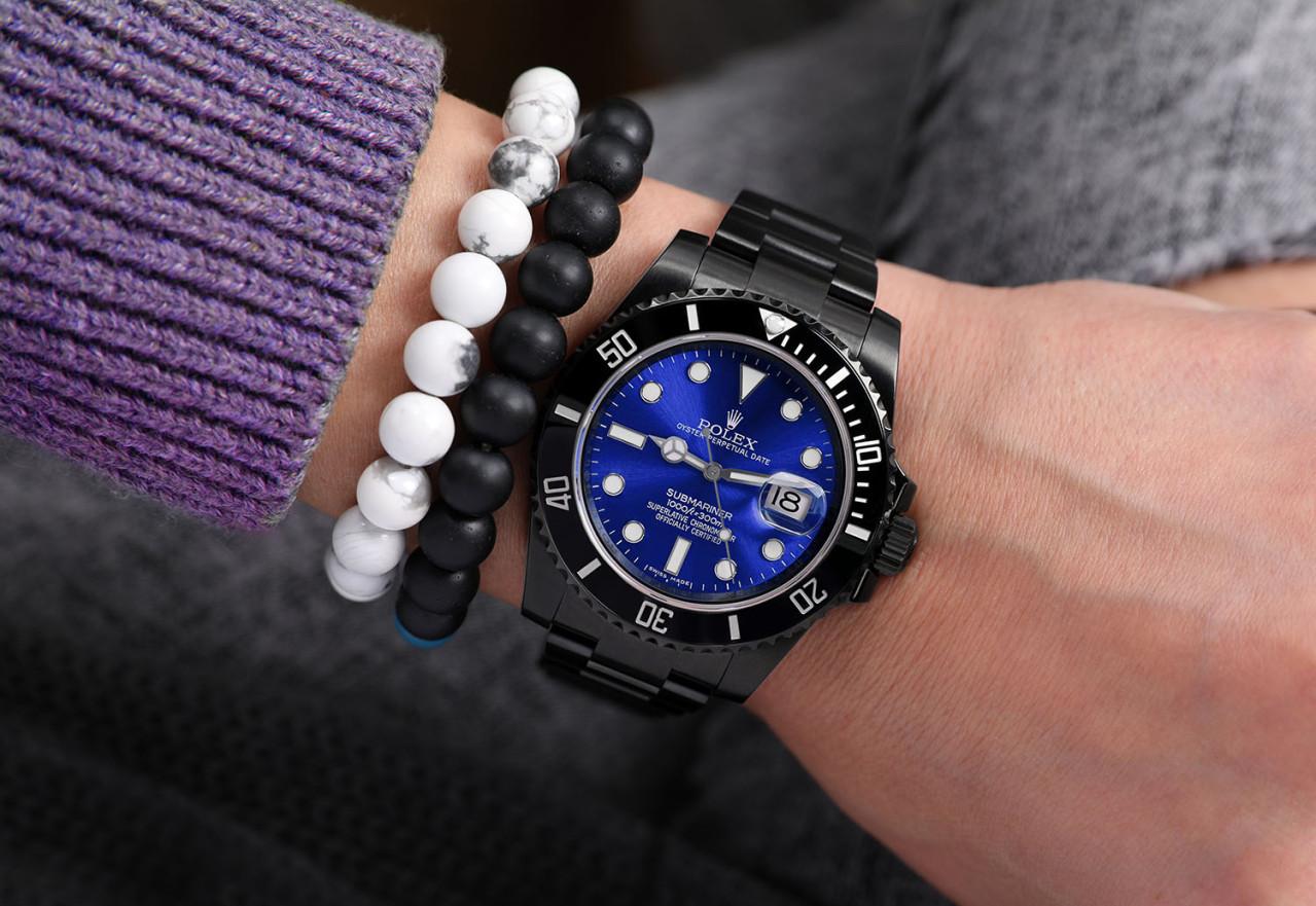 Rolex Submariner Datum blau Zifferblatt schwarz PVD/DLC Edelstahl Uhr 116610LN im Angebot 1