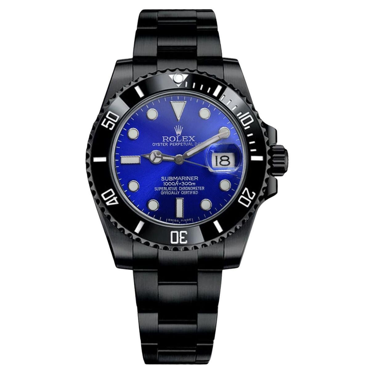 Rolex Submariner Date Cadran bleu Montre en acier inoxydable PVD/DLC noir 116610LN en vente
