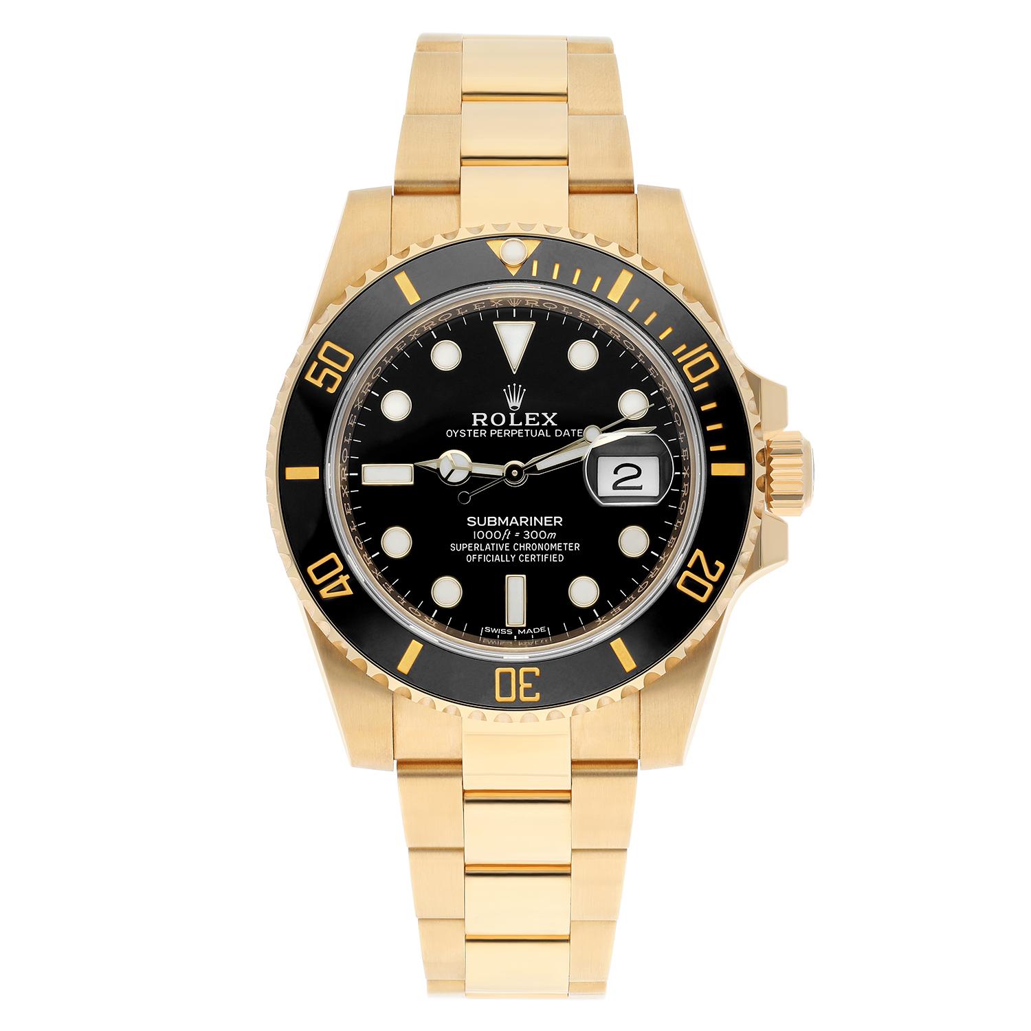 Never Worn Rolex Submariner Date Ceramic Bezel Yellow Gold Watch with Black Dial 116618LN.
Watch comes with original Rolex Box, Rolex Warranty Card Dated 2021 and Green Tag.
New without tags. “Unworn Watch, with minor scuffs due to store display.