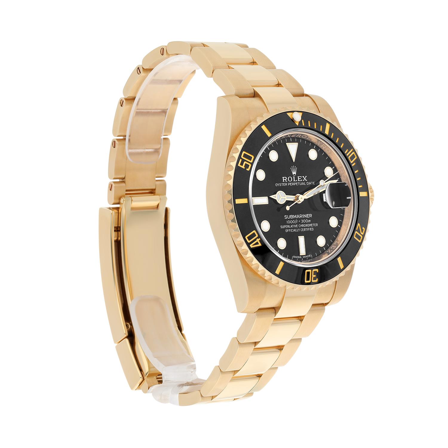 Rolex Submariner Date Ceramic Bezel Yellow Gold Black 116618LN Men's Watch In New Condition For Sale In New York, NY