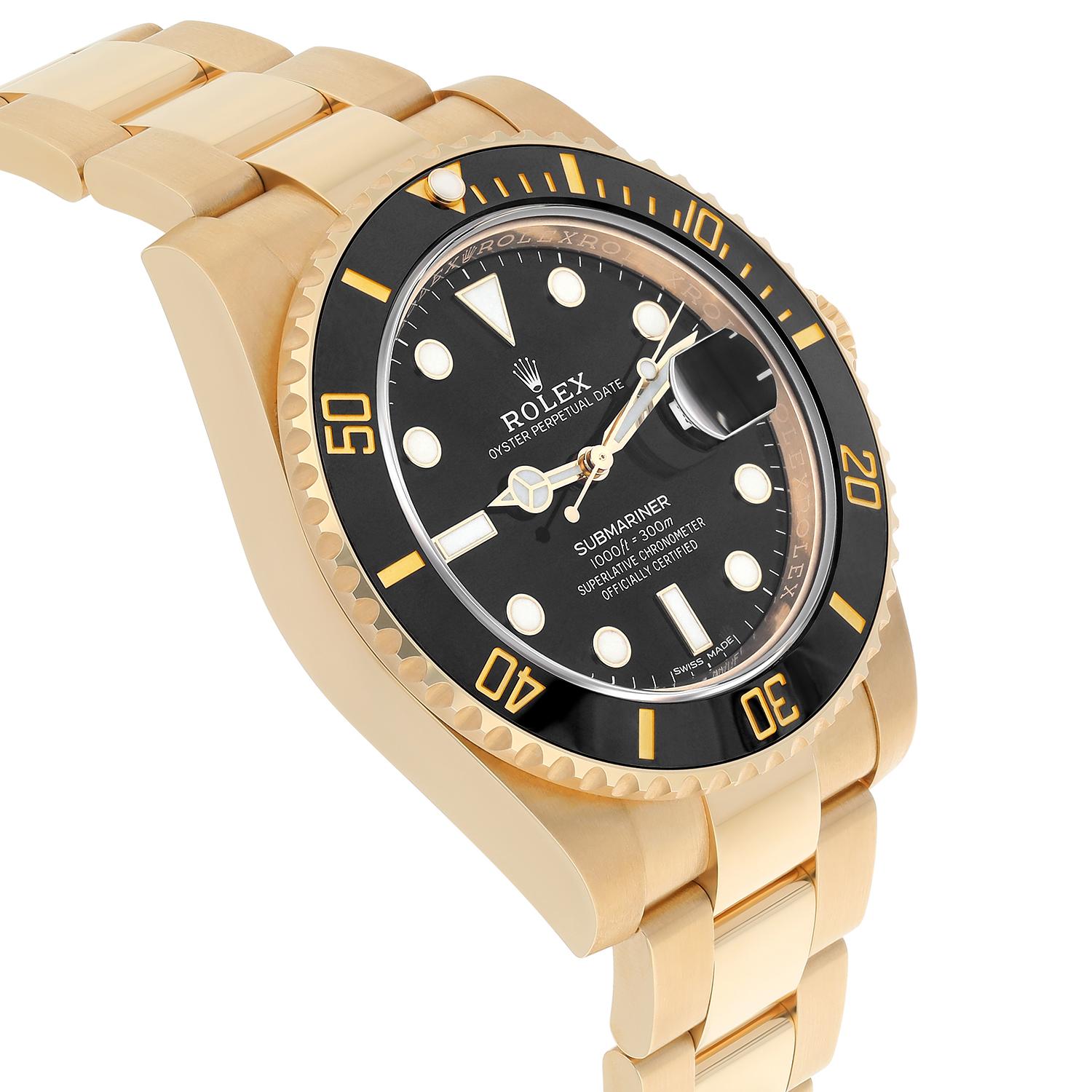Montre Hommes Rolex Submariner Date Ceramic Bezel Yellow Gold Black 116618LN en vente 1