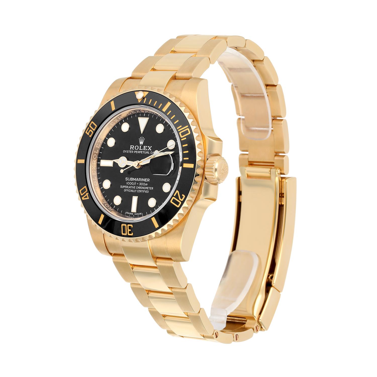 Montre Hommes Rolex Submariner Date Ceramic Bezel Yellow Gold Black 116618LN Pour hommes en vente