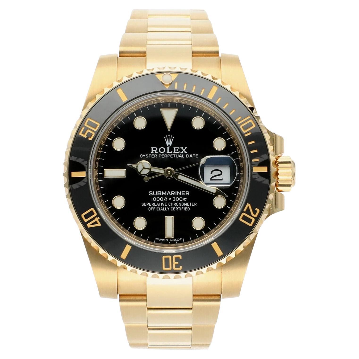 Rolex Submariner Date Ceramic Bezel Yellow Gold Black 116618LN Men's Watch