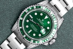 Rolex Submariner Date Emerald / Diamond Stainless Steel Watch Green Dial