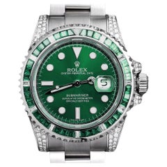 Used Rolex Submariner Date Emerald / Diamond Stainless Steel Watch Green Dial