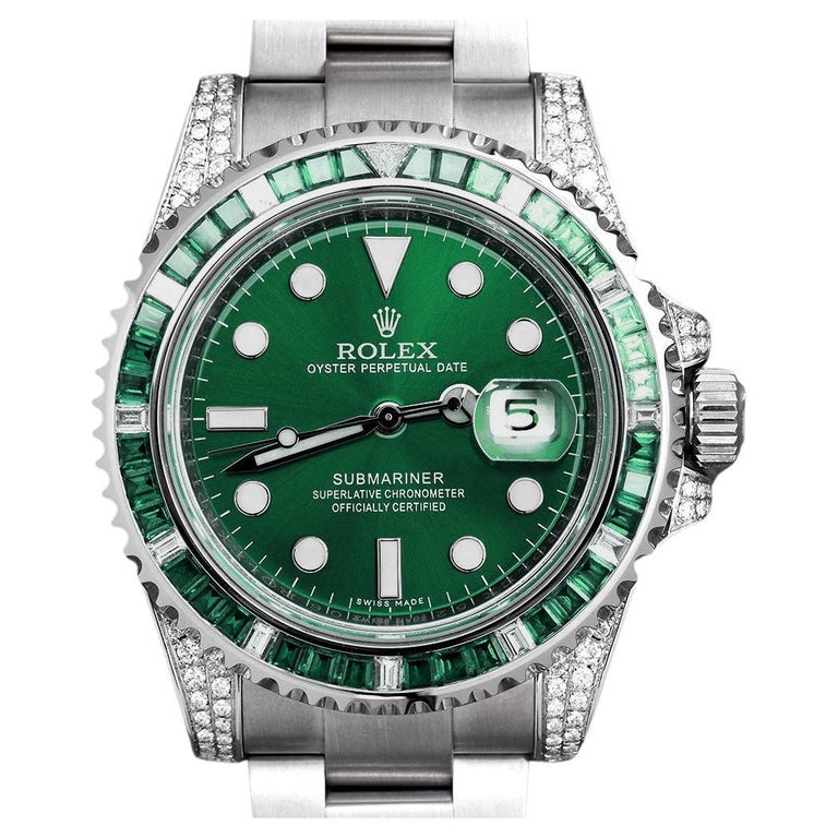Rolex Emerald / Diamond Stainless Steel Watch Green For Sale at 1stDibs | emerald green rolex, emerald rolex, rolex green