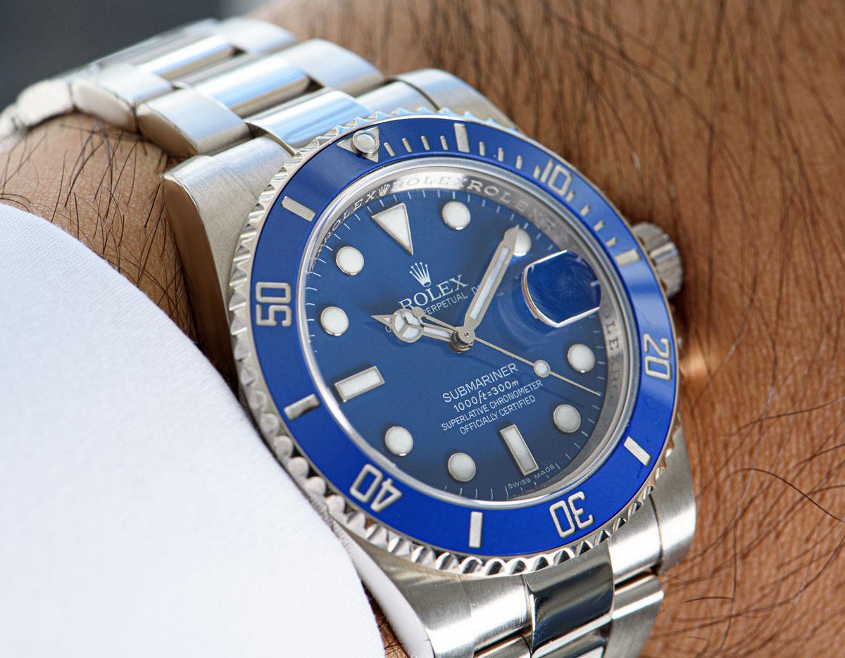 Men's Rolex Submariner Date Gents 18 Karat Gold Blue Dial Ceramic Bezel B&P 116619LB