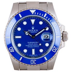 Rolex Submariner Date Gents 18 Karat Gold Blue Dial Ceramic Bezel B&P 116619LB