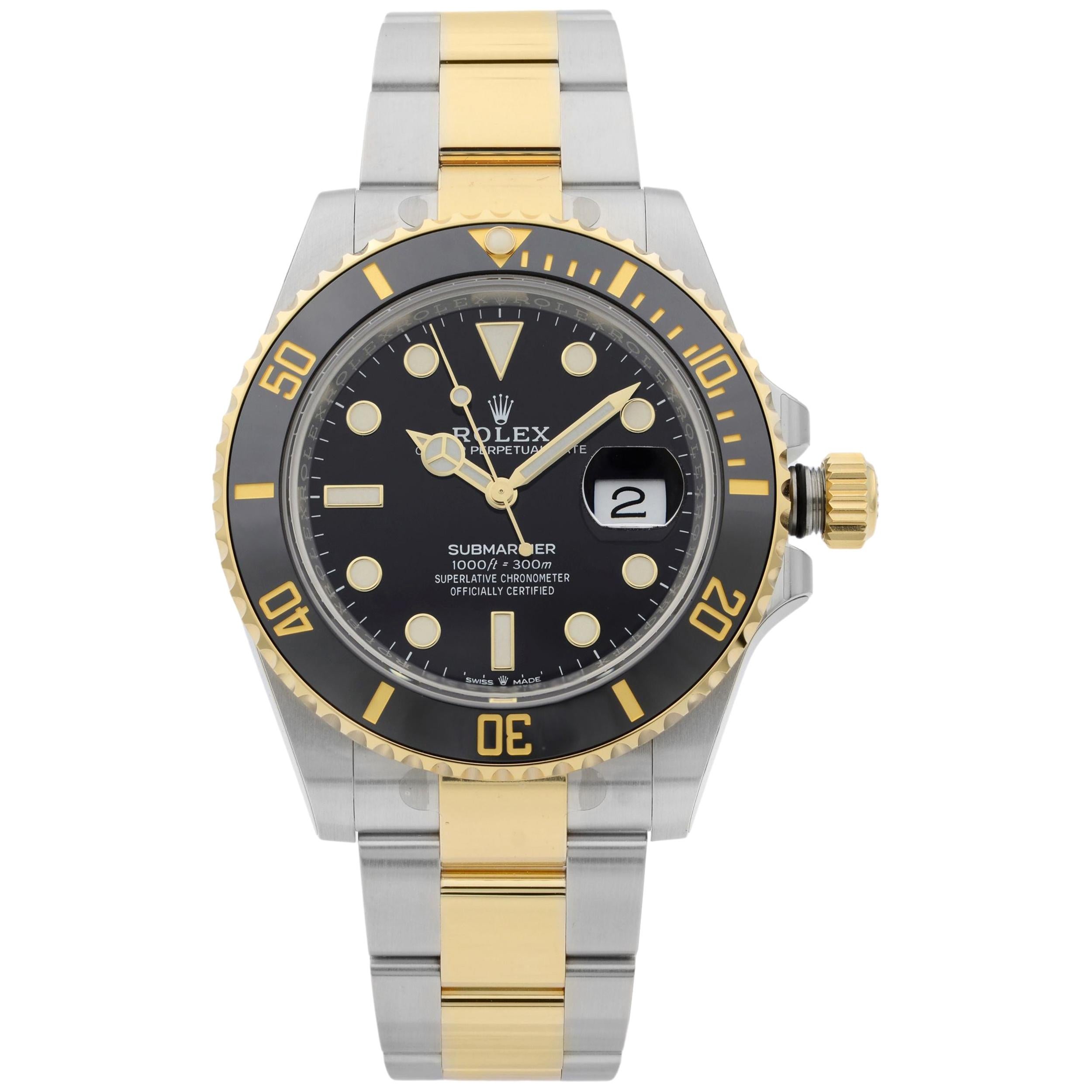 Rolex Submariner Date Gold Steel Black Dial Men's Watch 126613LN