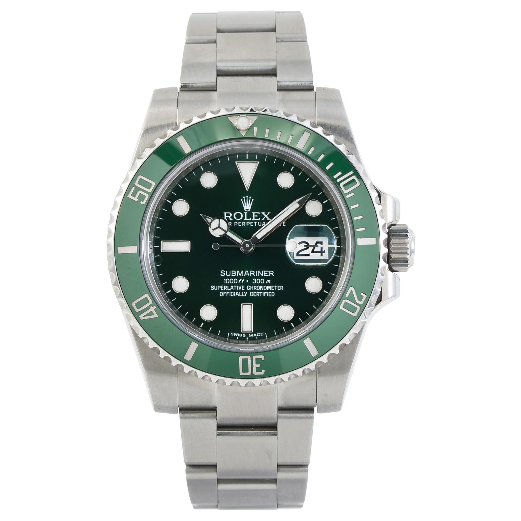 Rolex Submariner Date Green Dial 116610LV SS Auto Men's Watch with
