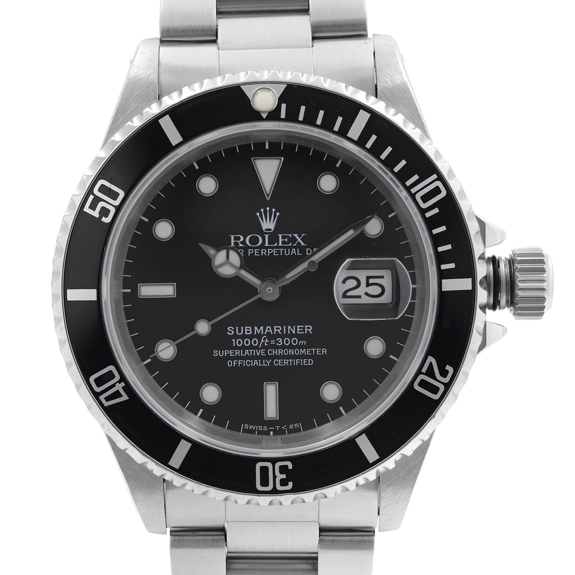 Pre-owned Rolex Submariner Date 40mm Holes Steel None Ceramic Black Dial Men's Watch 16610. Watch Was Produced in 1997. Micro marks on the aluminum bezel insert. No Original Box and Papers are Included. Comes with Chronostore Presentation Box and
