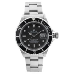 Rolex Submariner Date Holes Steel None Ceramic Black Dial Mens Watch 16610