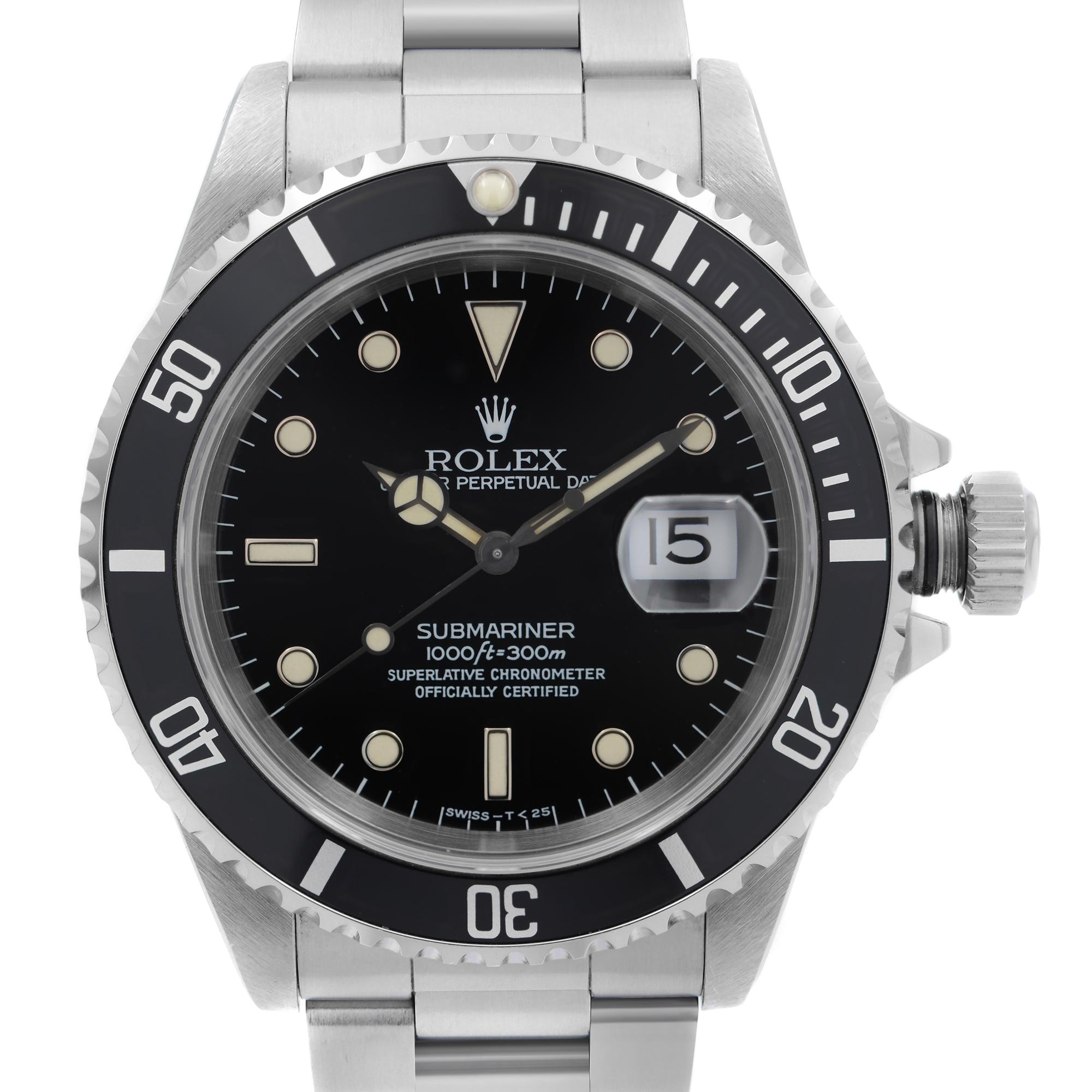 Pre-owned Rolex Submariner Date Holes Steel None Ceramic Black Dial Men's Watch 16610. Swiss T< 25 Dial. This Timepiece Was Produced in 1995 and is Powered by a Mechanical (Automatic) Movement and Features:  Stainless Steel Case & Bracelet,