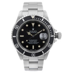 Vintage Rolex Submariner Date Holes Steel None Ceramic Black Dial Men's Watch 16610