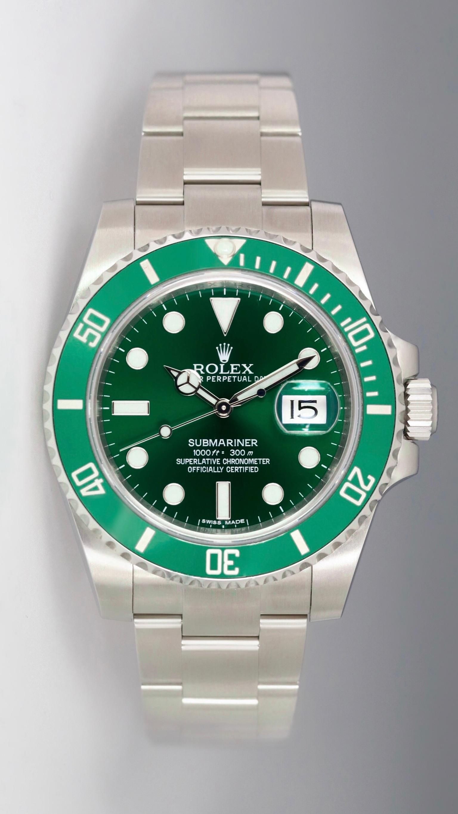 Contemporain Rolex Submariner Date Hulk 40mm avec cadran vert Oyster SS Style : 116610LV