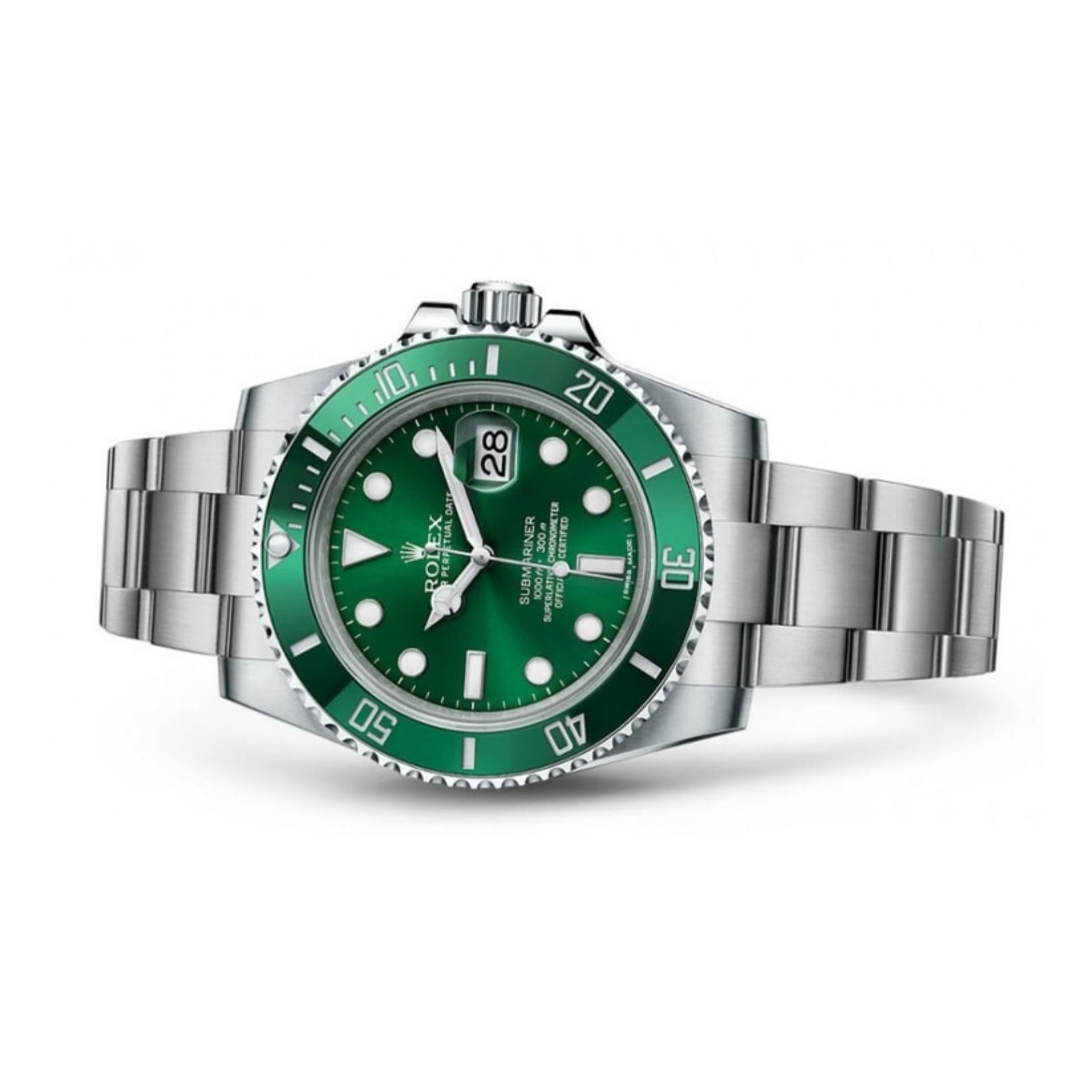 Brand: Rolex

Model Name: Submariner Date

Model Number: 116610LV

Movement: Mechanical Automatic

Case Size: 40 mm

Case Material: Stainless Steel

Dial: Green

Bracelet:  Stainless Steel 

Crystal: Sapphire Crystal 

Year:  2015 

Water