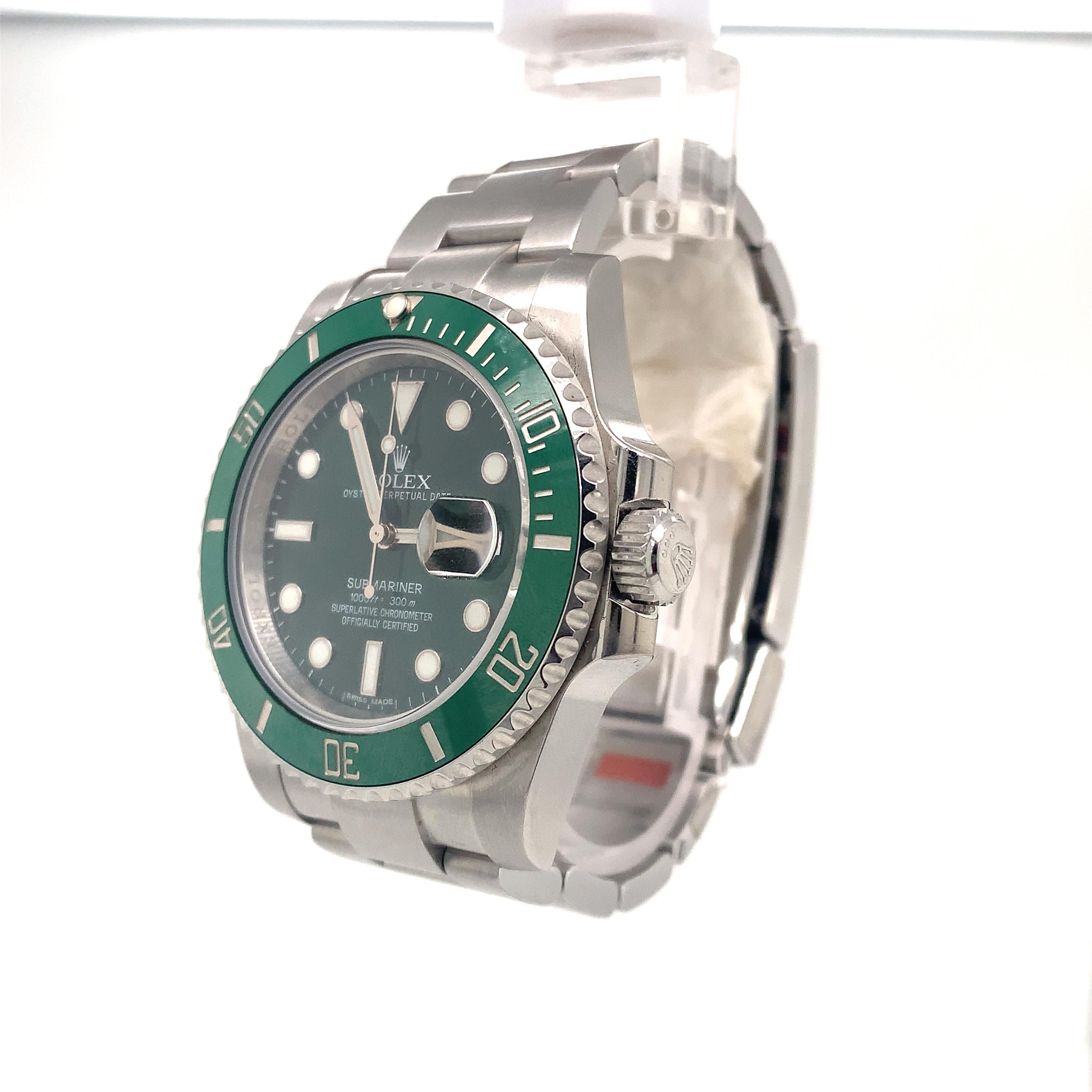 Rolex Submariner Date Hulk Stainless Green Ceramic Men's Watch 116610LV In Excellent Condition In Aventura, FL