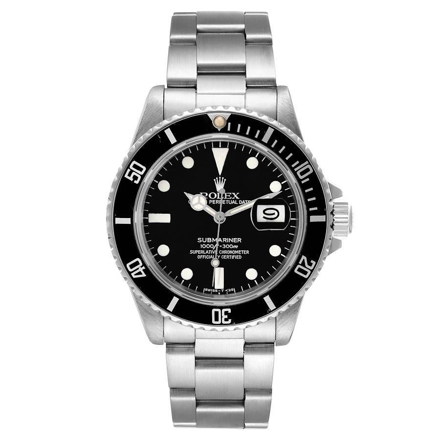 Rolex Submariner Date Matte Dial Vintage Steel Mens Watch 16800. Officially certified chronometer automatic self-winding movement. Stainless steel case 40 mm in diameter. Stainless steel unidirectional rotating bezel with black aluminum insert.