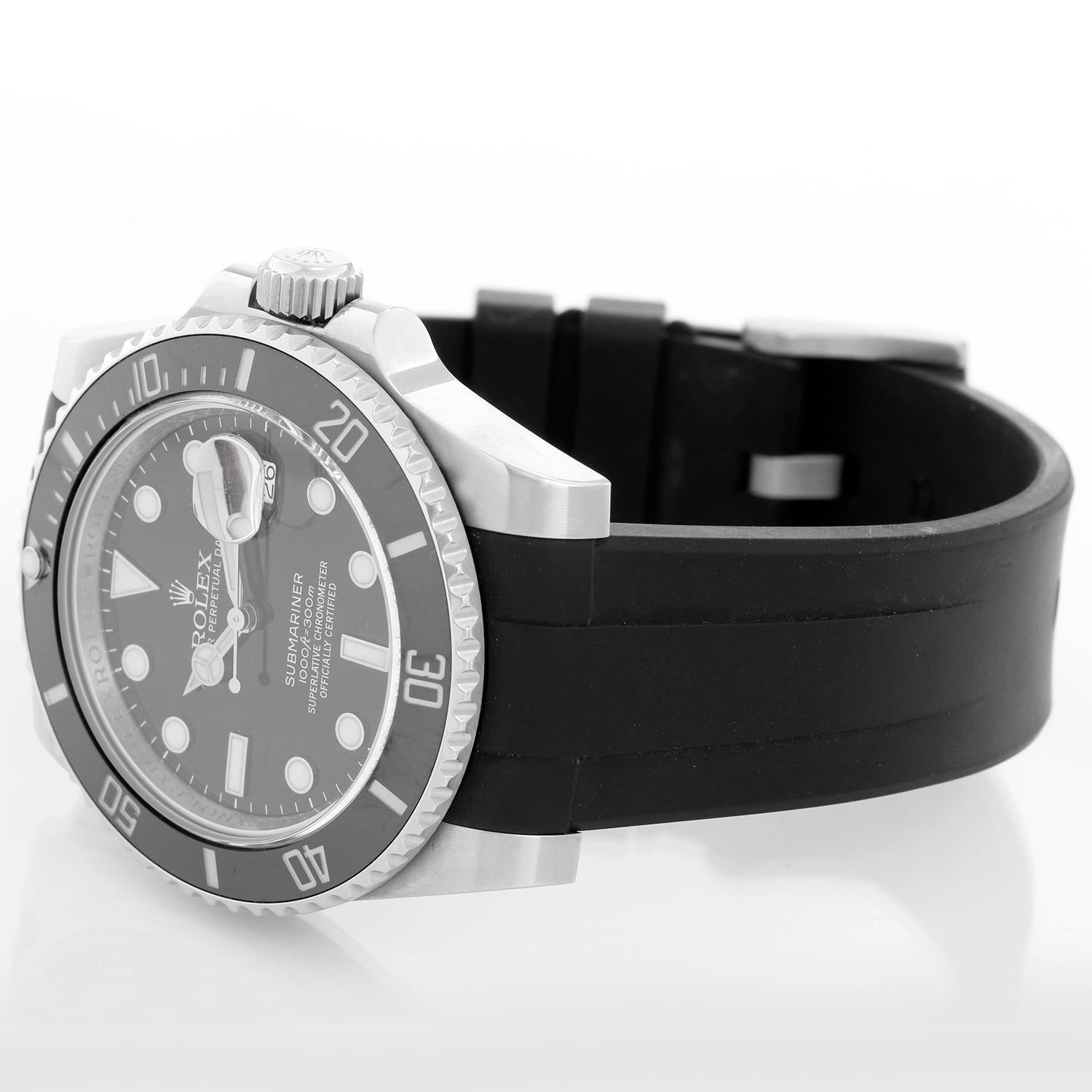 Rolex Submariner Date Men's Stainless Steel Watch 116610 LN - Automatic winding, 31 jewels, pressure proof to 1,000 feet. Stainless steel case with time-lapse Cerachrom bezel . Black dial with luminous markers; date at 3 o'clock. Black Rubber Strap