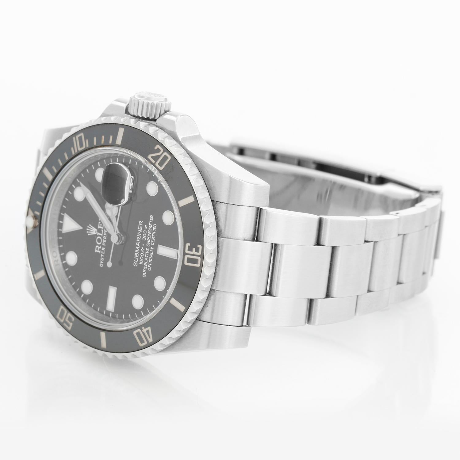 Rolex Submariner Date Men's Stainless Steel Watch 116610 LN - Automatic winding, 31 jewels, pressure proof to 1,000 feet. Stainless steel case with time-lapse Cerachrom bezel . Black dial with luminous markers; date at 3 o'clock. Stainless steel
