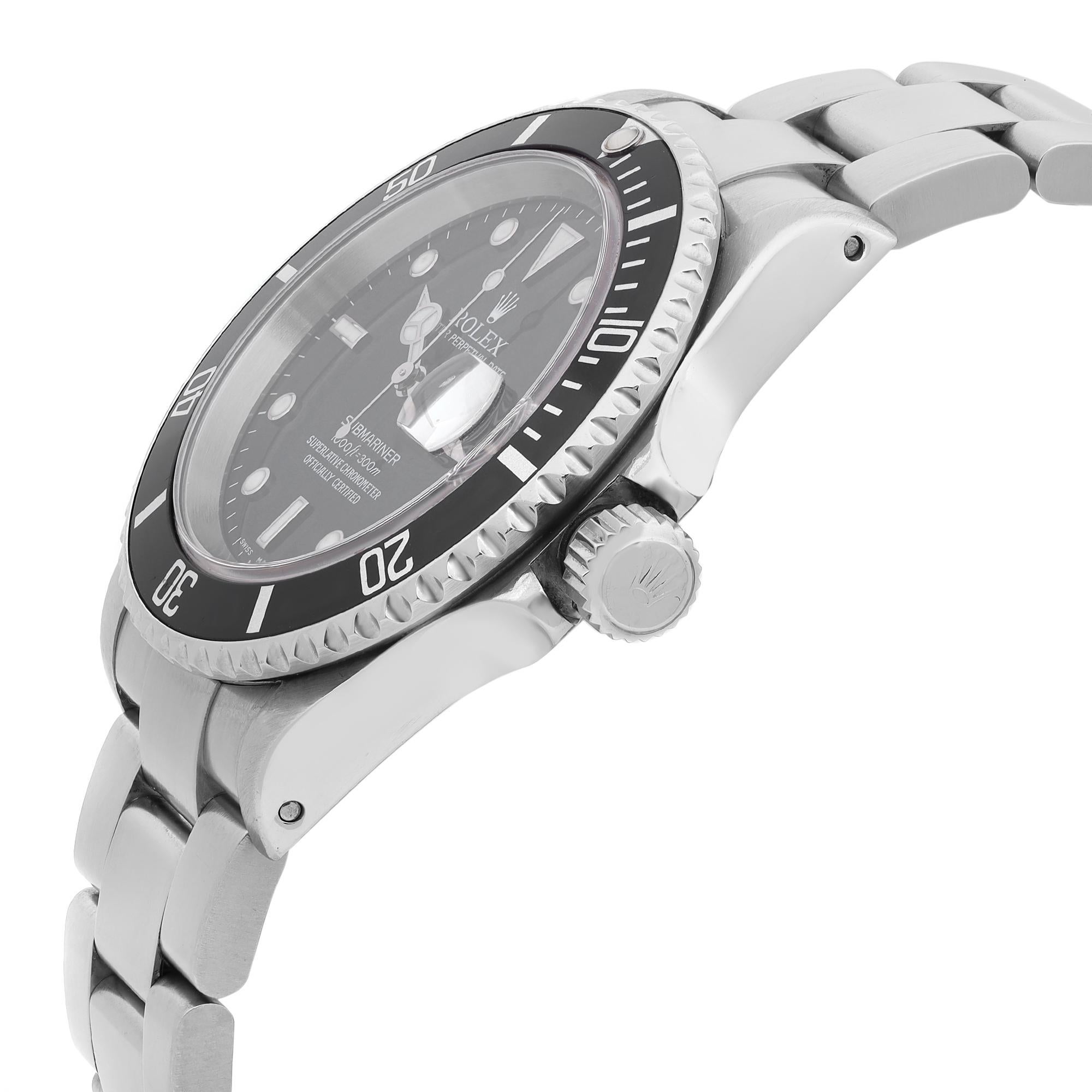 Rolex Submariner Date No Holes None Ceramic Steel Black Dial Mens Watch 16610 Excellent état - En vente à New York, NY