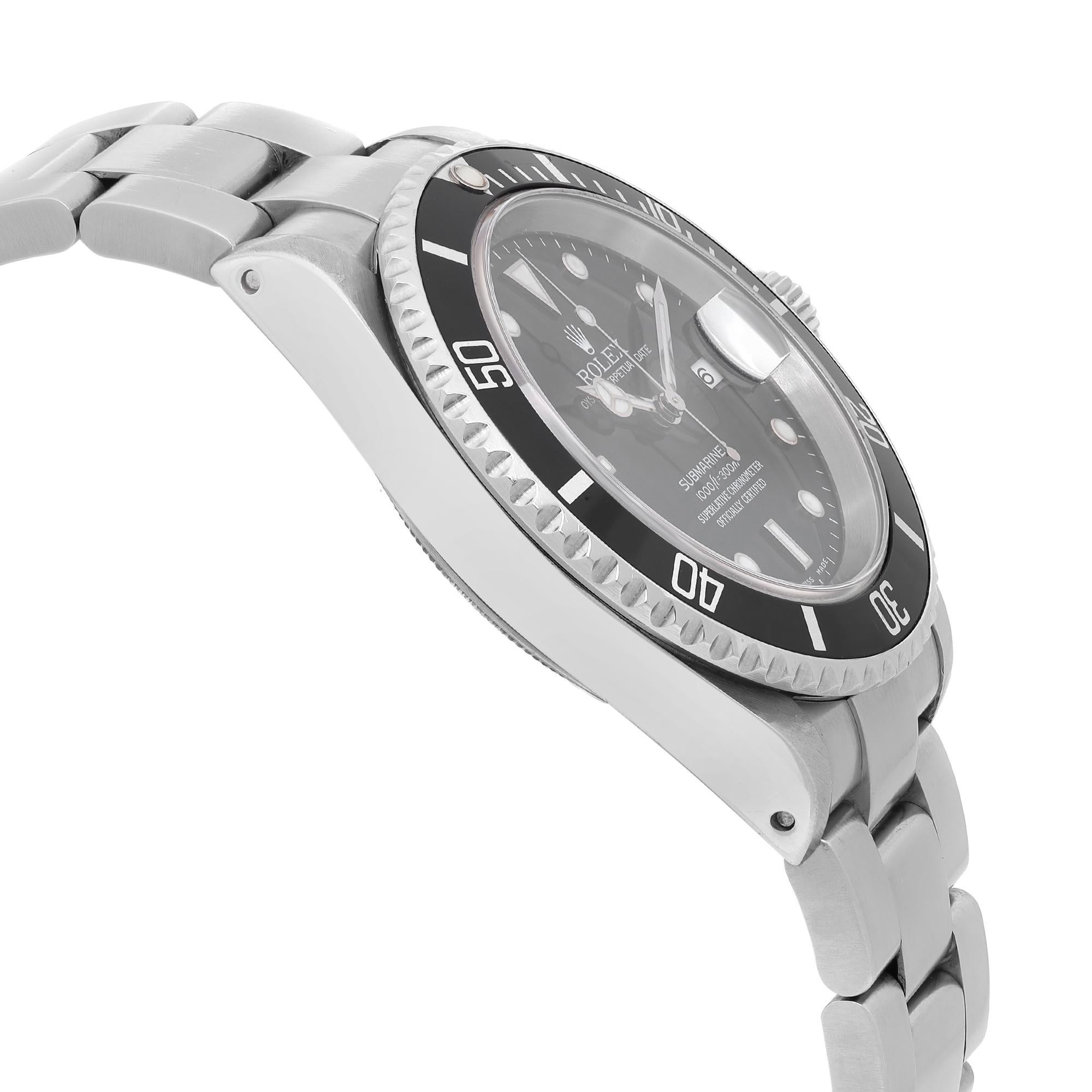 Rolex Submariner Date No Holes None Ceramic Steel Black Dial Mens Watch 16610 Pour hommes en vente