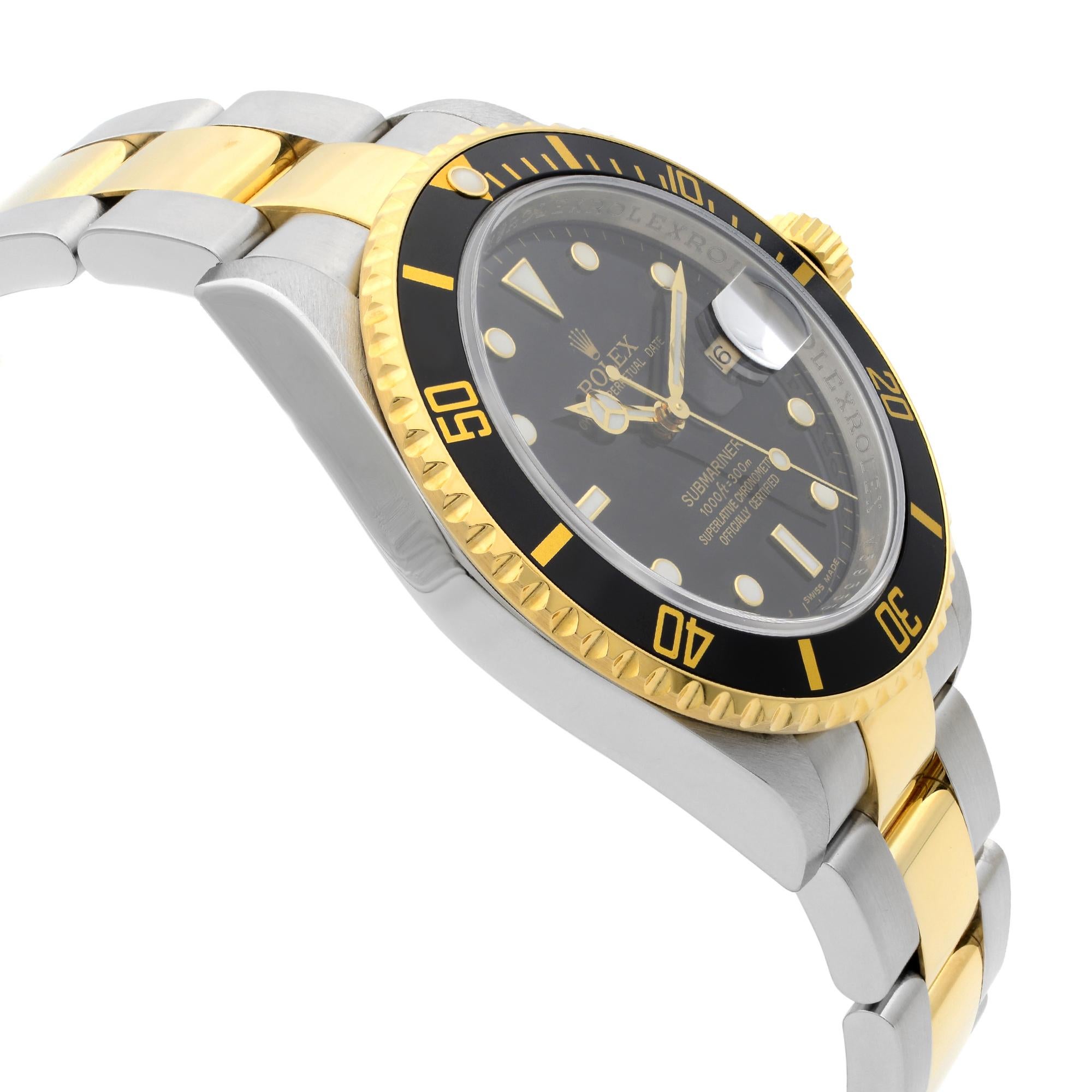 Rolex Submariner Date No Holes Steel 18K Yellow Gold Black Dial Mens Watch 16613 In Good Condition In New York, NY