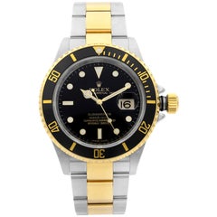 Rolex Submariner Date No Holes Steel 18K Yellow Gold Black Dial Mens Watch 16613