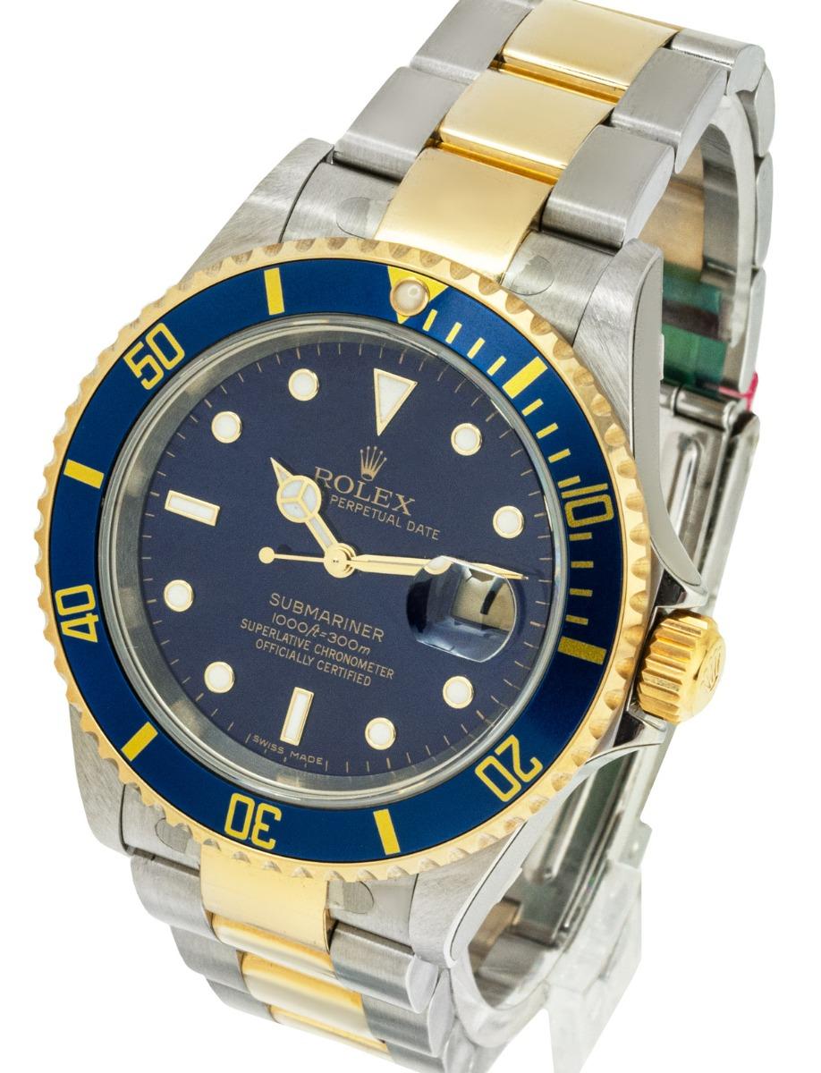 Rolex Submariner Date NOS Stainless Steel & Yellow Gold Blue Dial 16613 In New Condition For Sale In London, GB