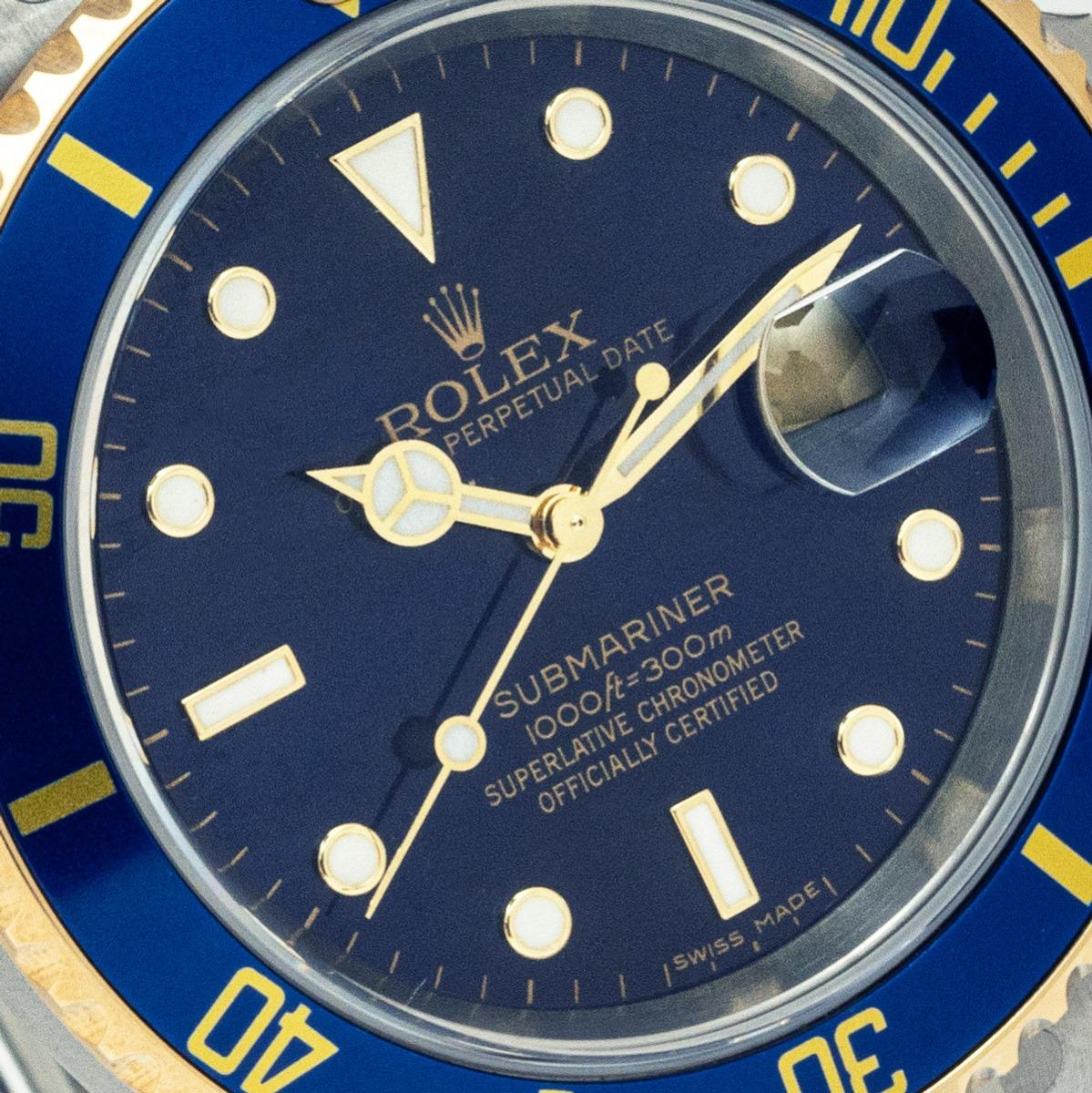 Rolex Montre Submariner Date NOS en acier inoxydable et or jaune avec cadran bleu 16613 Pour hommes en vente