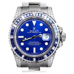 Rolex Submariner Date Sapphire/Diamond Stainless Steel Watch Blue Dial
