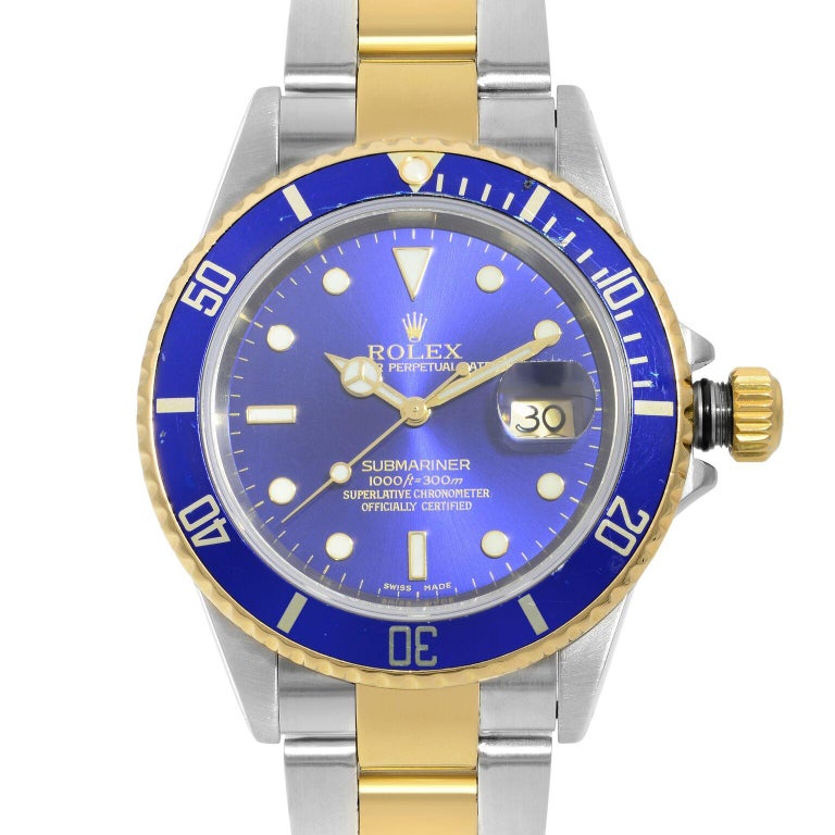 Rolex Submariner Date Stainless Steel Gold Blue Dial Automatic Men Watch 16613 At 1stdibs