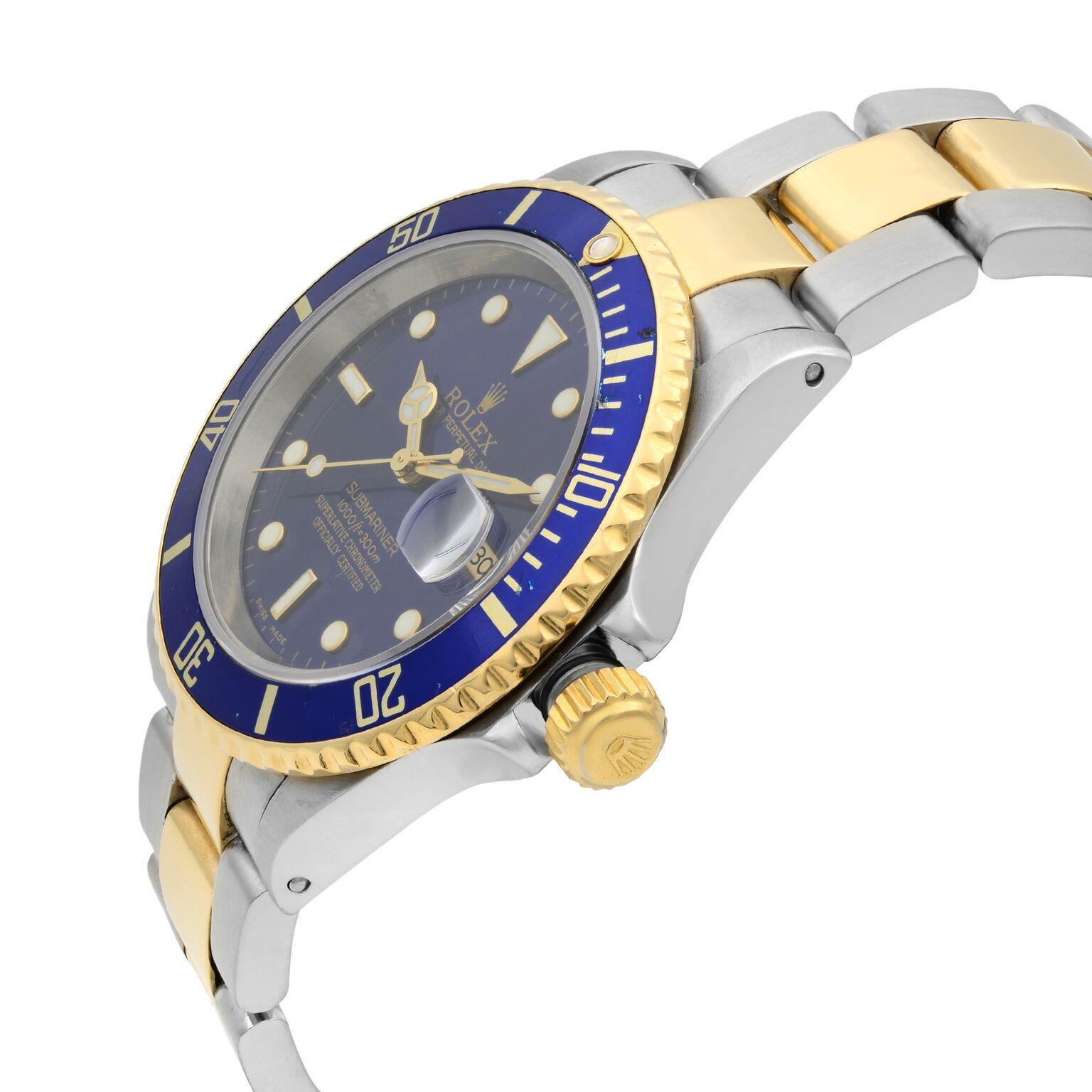 Men's Rolex Submariner Date Stainless Steel Gold Blue Dial Automatic Men Watch 16613