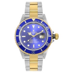 Rolex Submariner Date Stainless Steel Gold Blue Dial Automatic Men Watch 16613