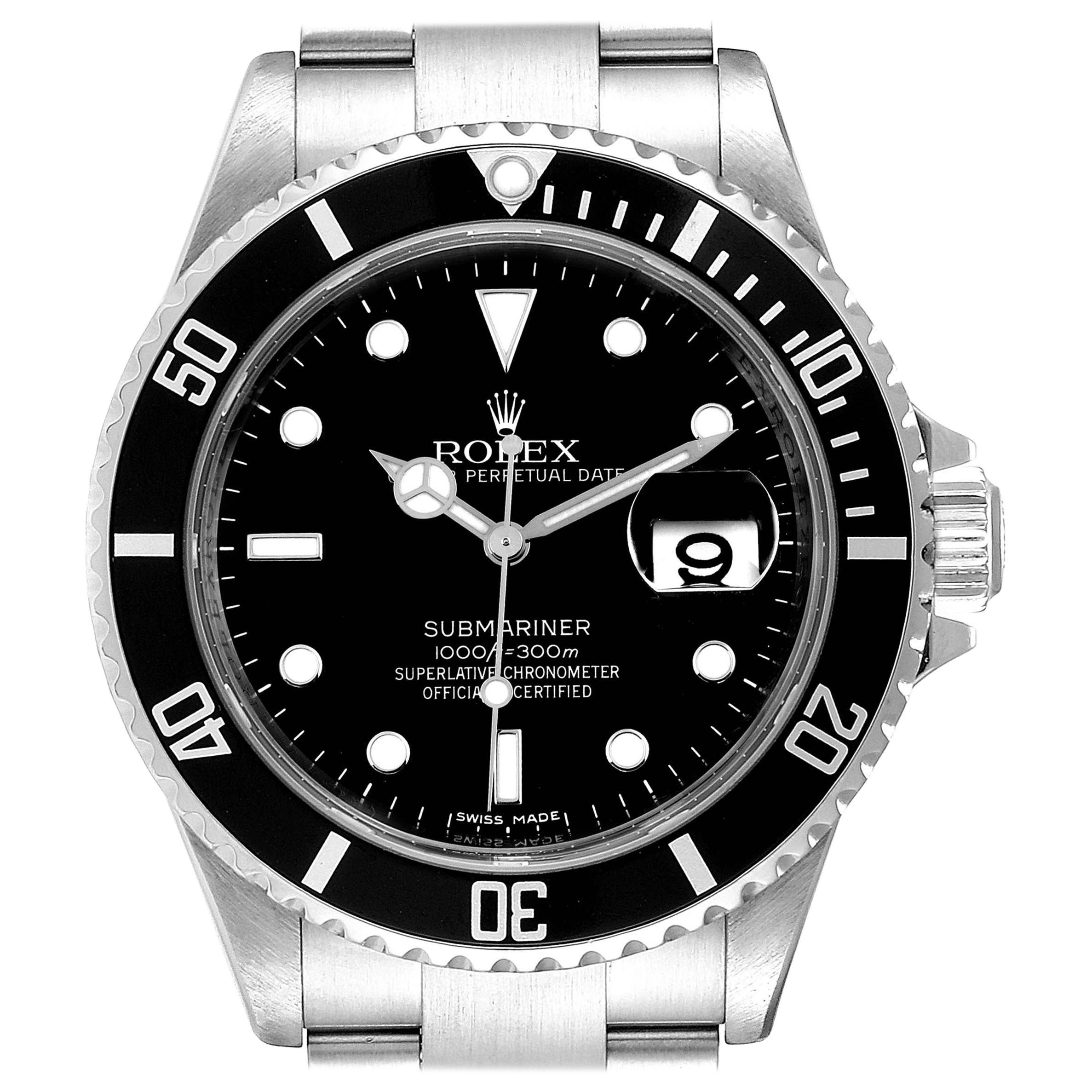 Rolex Submariner Date Stainless Steel Men's Watch 16610 Box Card For Sale