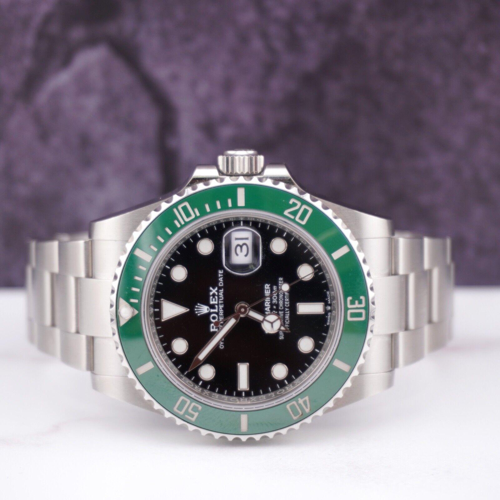 Rolex Submariner Starbucks 40mm Watch. A Pre-owned watch w/ Original Box and 2021 Card. Watch is 100% Authentic and Comes with Authenticity Card. Watch Reference is 126610LV and is in Excellent Condition (See Pictures). The dial color is Black,
