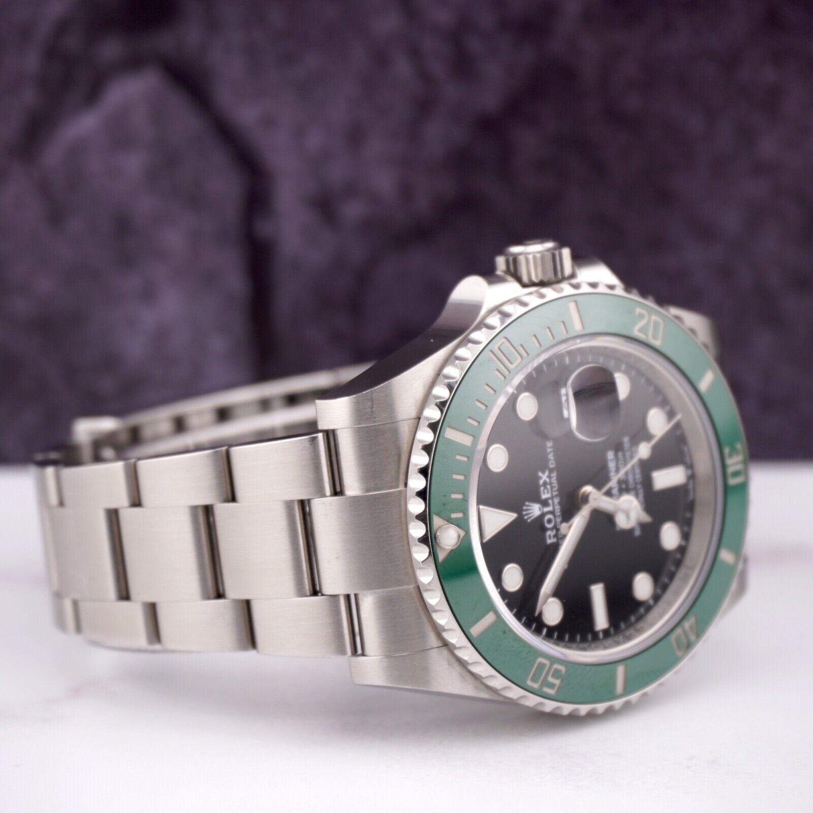 Moderne Rolex Submariner Date Starbucks 40mm Green Bezel Steel Black Dial Watch 126610LV en vente