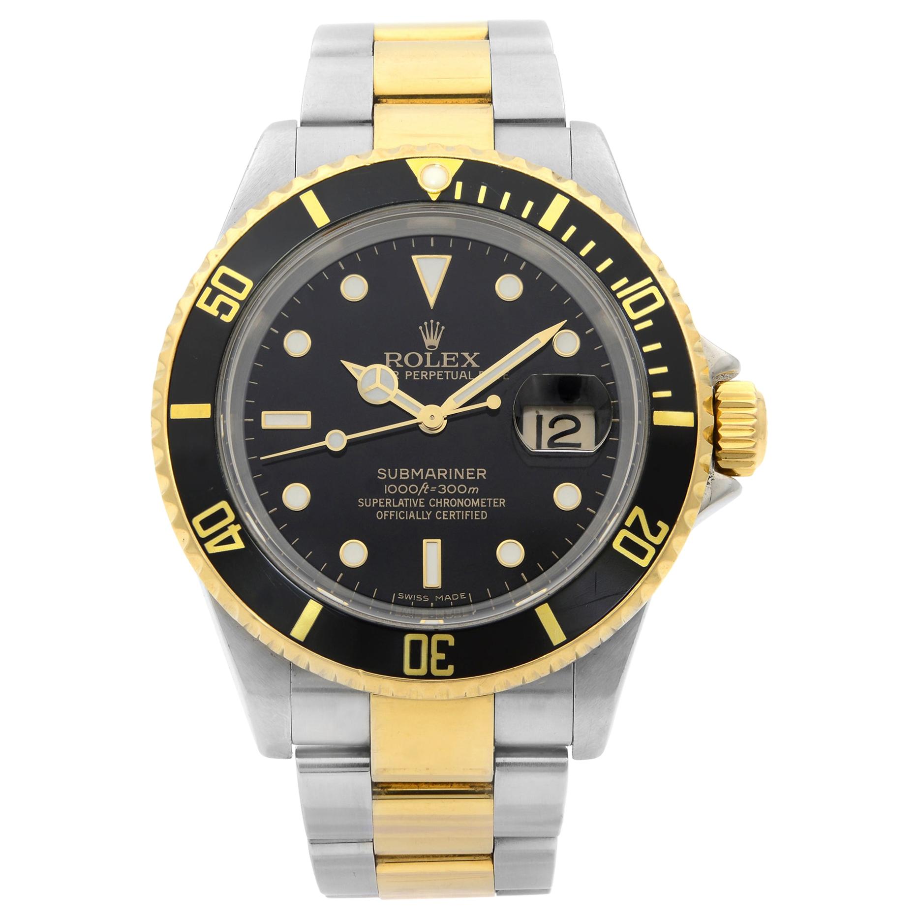Rolex Submariner Date Steel 18 Karat Gold Black Dial Automatic Mens Watch 16613T