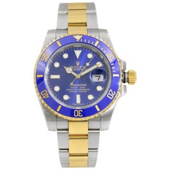 Used Rolex Submariner Date Steel 18 Karat Yellow Gold Blue Dial Men's Watch 116613LB