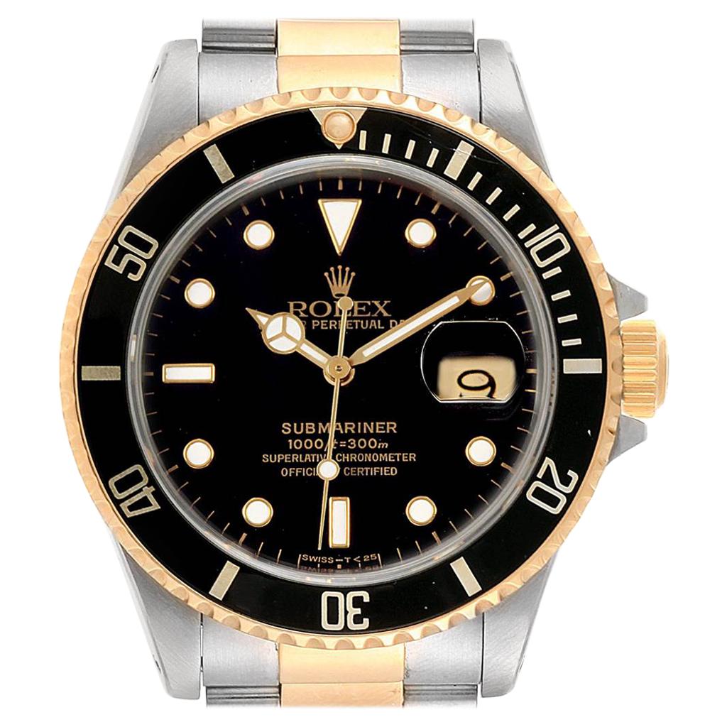 Rolex Submariner Date Steel 18 Karat Yellow Gold Men's Watch 16613 For Sale