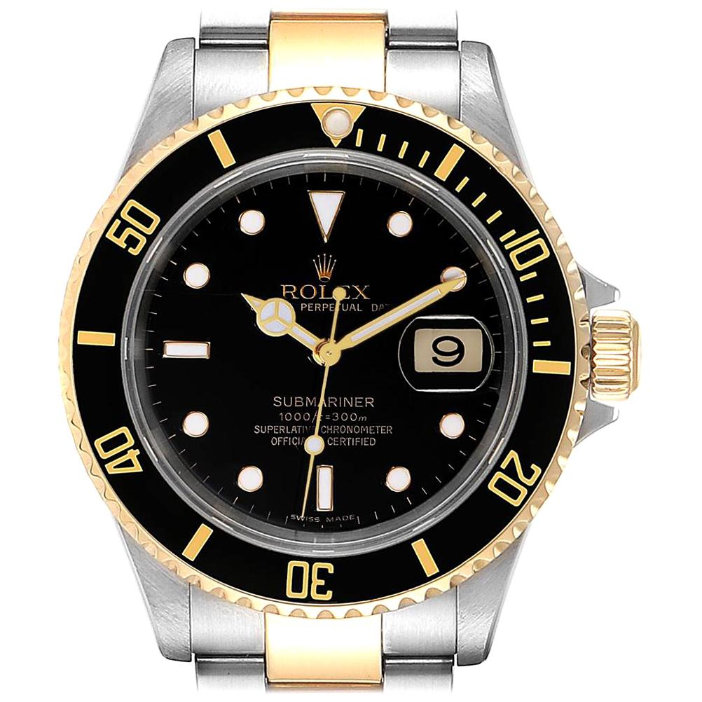 Rolex Submariner Date Steel 18 Karat Yellow Gold Men’s Watch 16613 For Sale