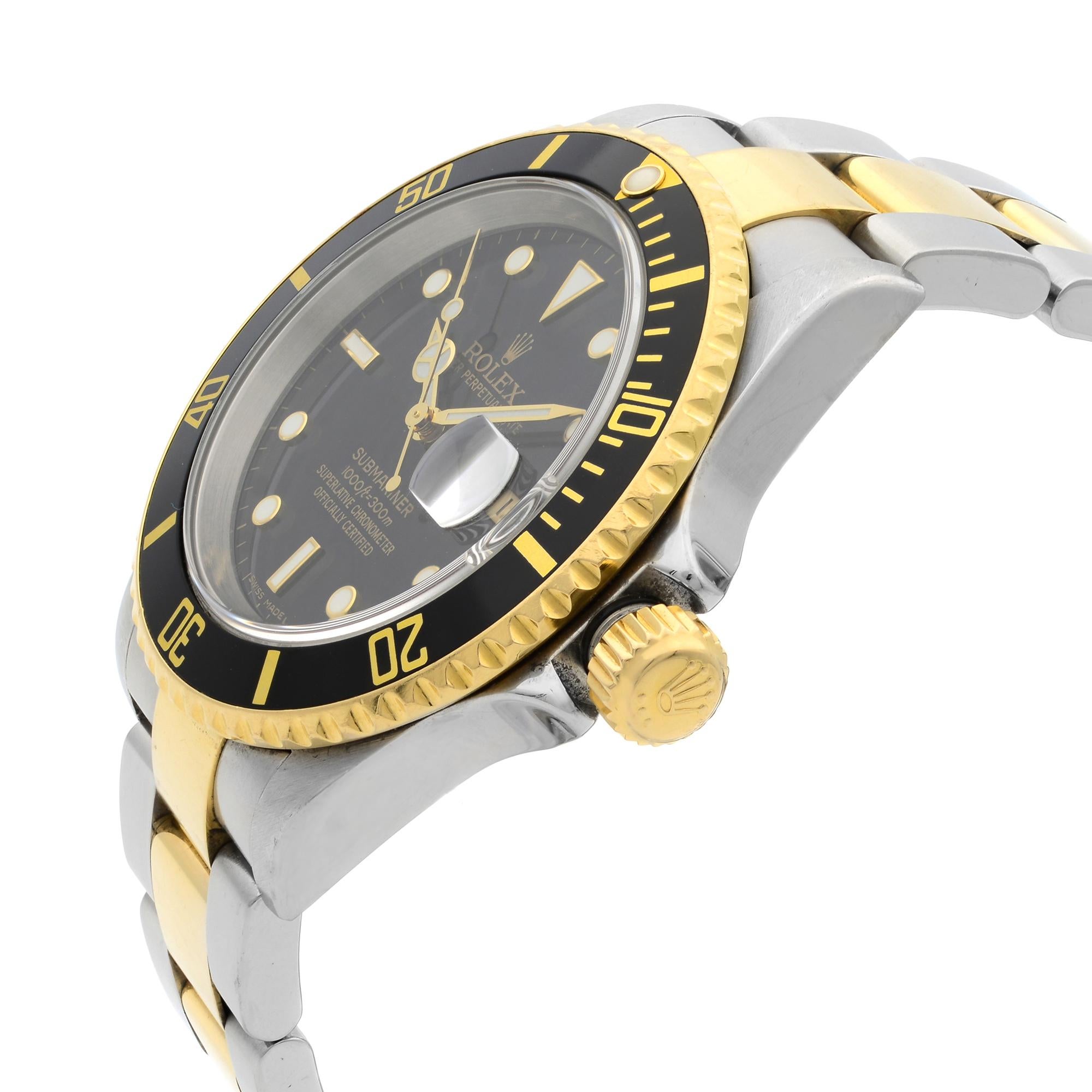 Rolex Submariner Date Steel 18 Karat Gold Black Dial Automatic Mens Watch 16613T In Good Condition In New York, NY