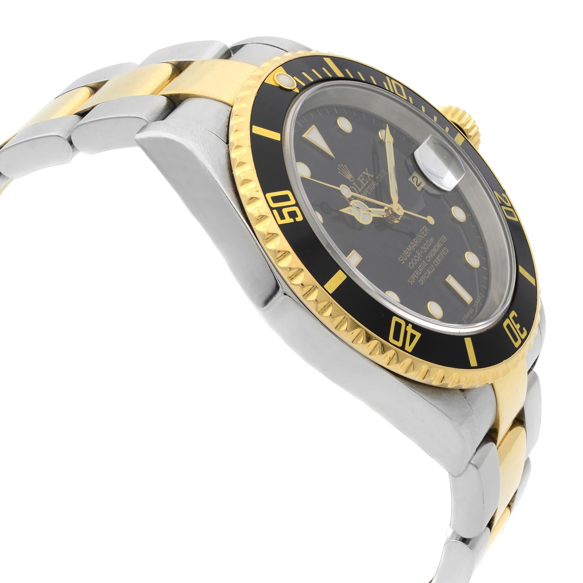 Men's Rolex Submariner Date Steel 18 Karat Gold Black Dial Automatic Mens Watch 16613T