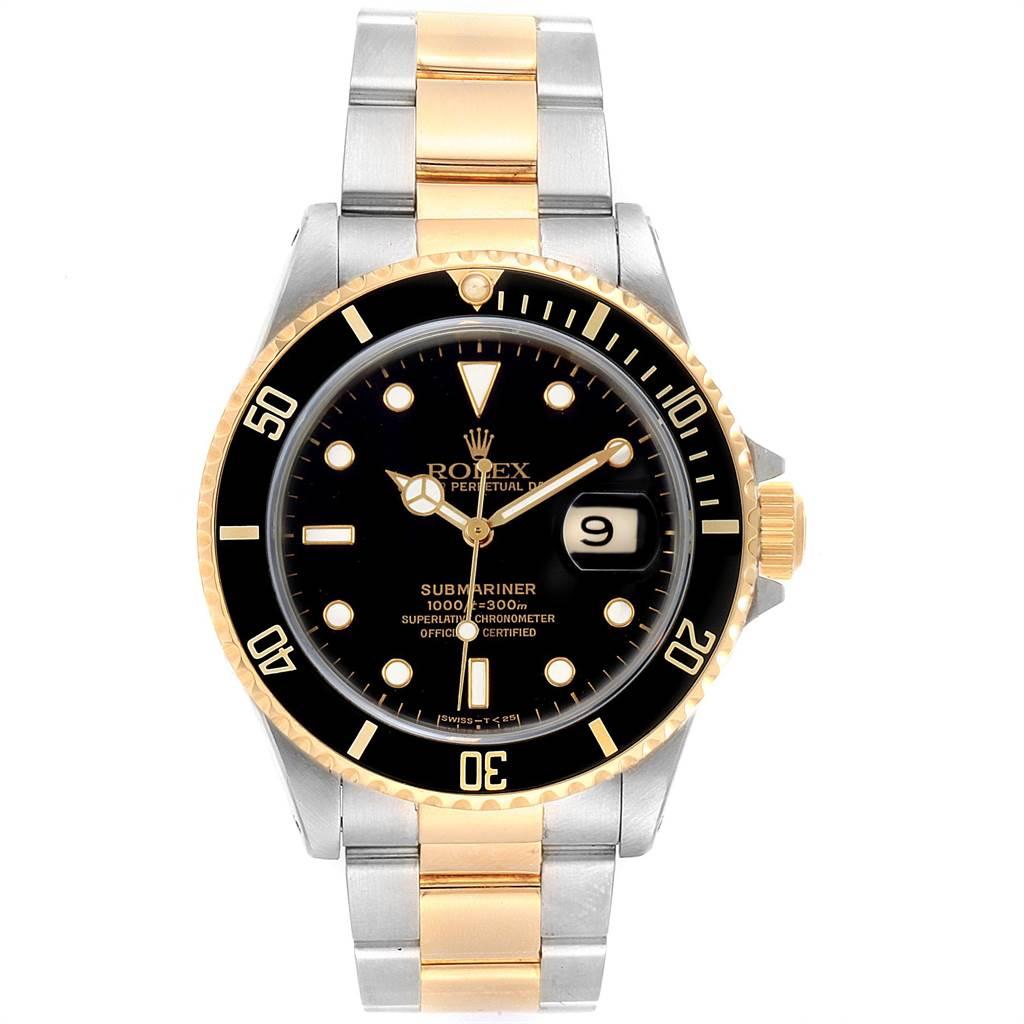 Rolex Submariner Date Steel 18 Karat Yellow Gold Men's Watch 16613 In Excellent Condition In Atlanta, GA