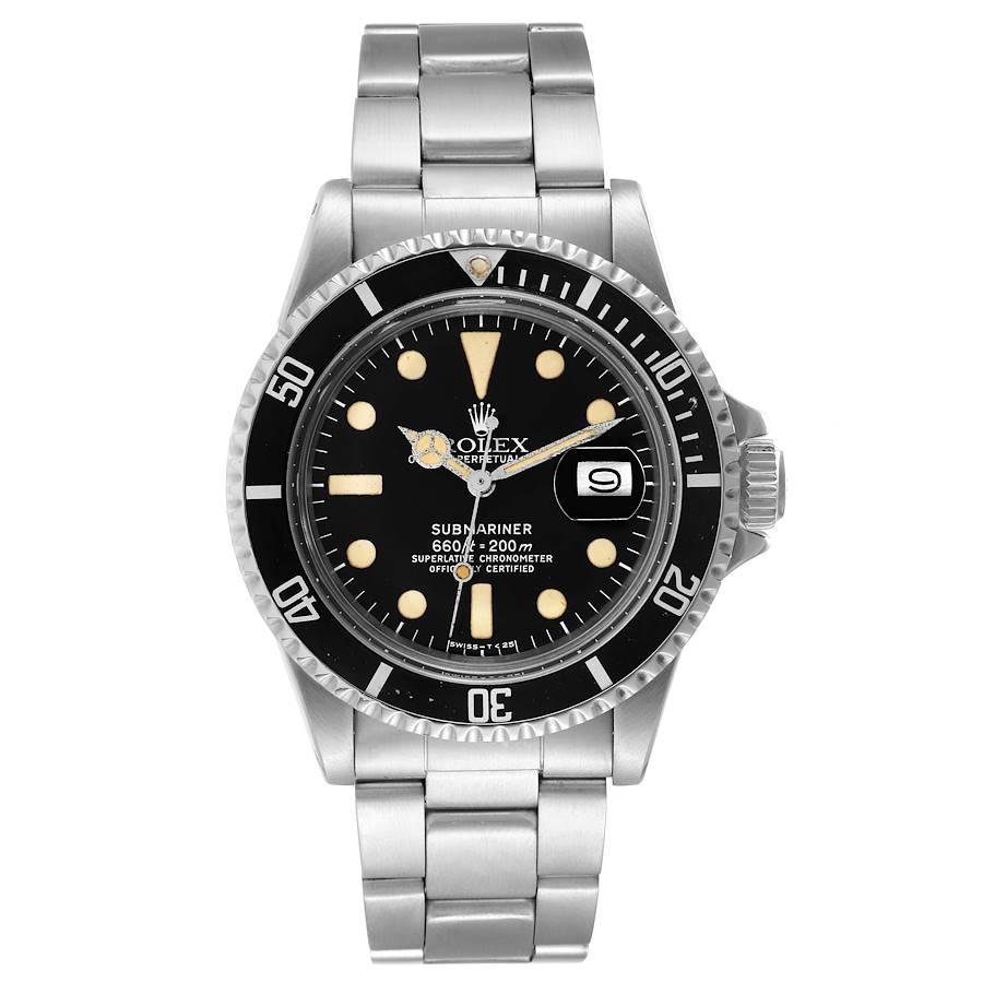 Rolex Submariner Date Steel Black Dial Mens Vintage Watch 1680. Officially certified chronometer automatic self-winding movement. Stainless steel case 40 mm in diameter. Stainless steel with the black insert bidirectional diver's count-up timing