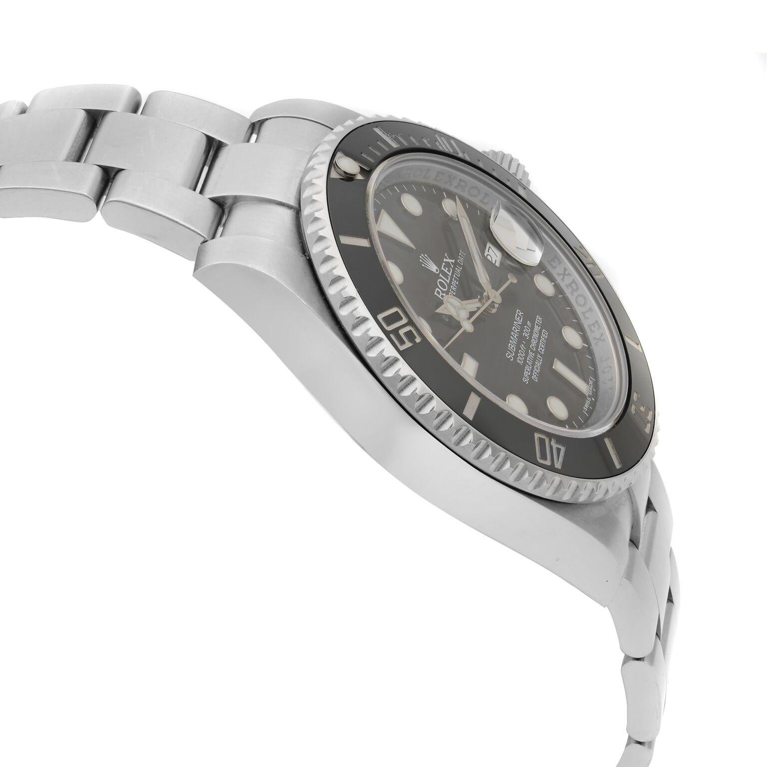 Men's Rolex Submariner Date Steel Ceramic Bezel Black Dial Automatic Mens Watch 116610