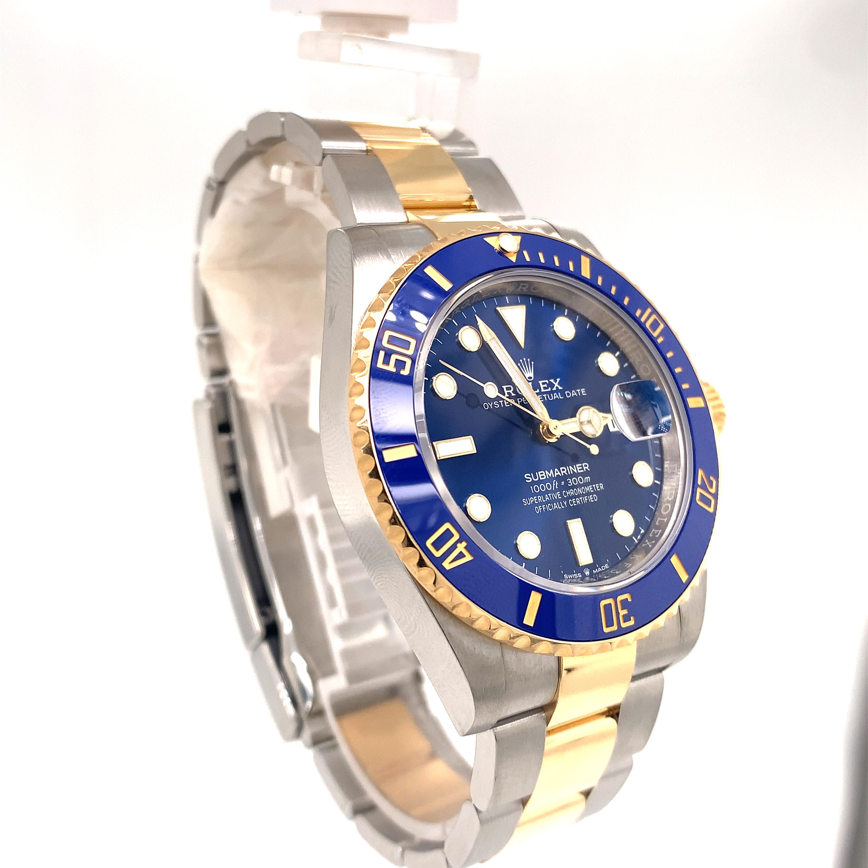 Rolex Submariner Date Two Tone Blue Dial 126613LB 2021 In Excellent Condition In Aventura, FL