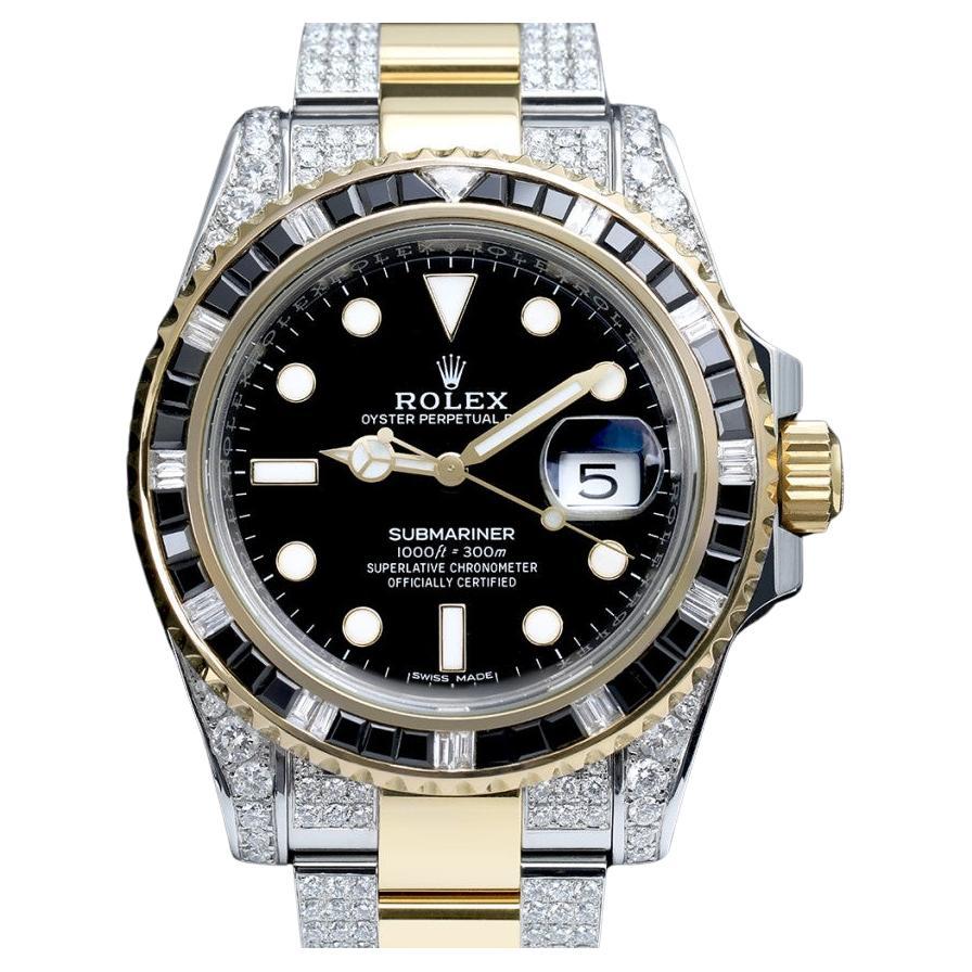 Rolex Submariner Date Two Tone Custom Diamond Watch with Diamond Bezel For Sale