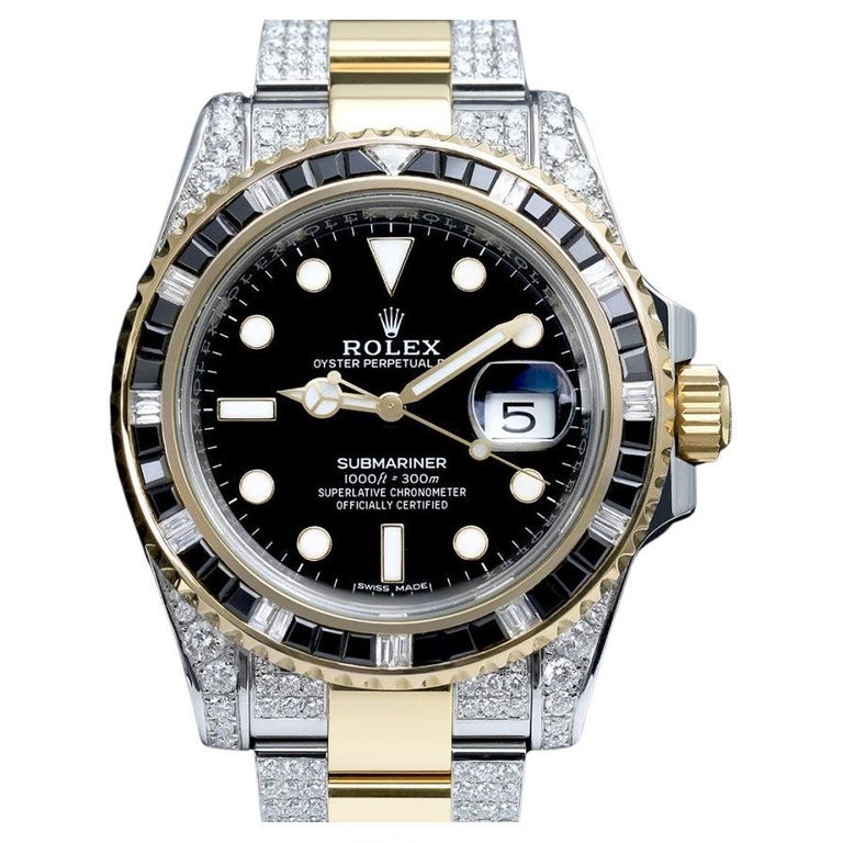 Rolex Montre Submariner Date en acier inoxydable et diamants avec lunette  en saphir/diamant personnalisée En vente sur 1stDibs | rolex submariner  sapphire