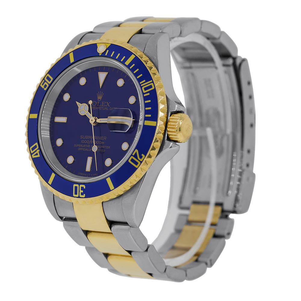 The old school 16613 Submariner begs the question…who doesn’t love a classic? This classic piece features a 40 mm stainless-steel case that has a yellow gold bezel with an insert that rotates unidirectionally for a time lapse. The 16613 has classic